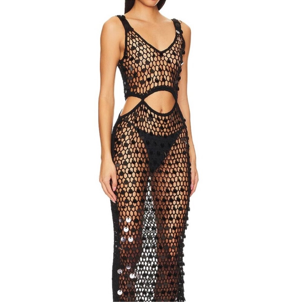 NWOT Superdown Crochet Cutout Maxi Dress in Black Size S